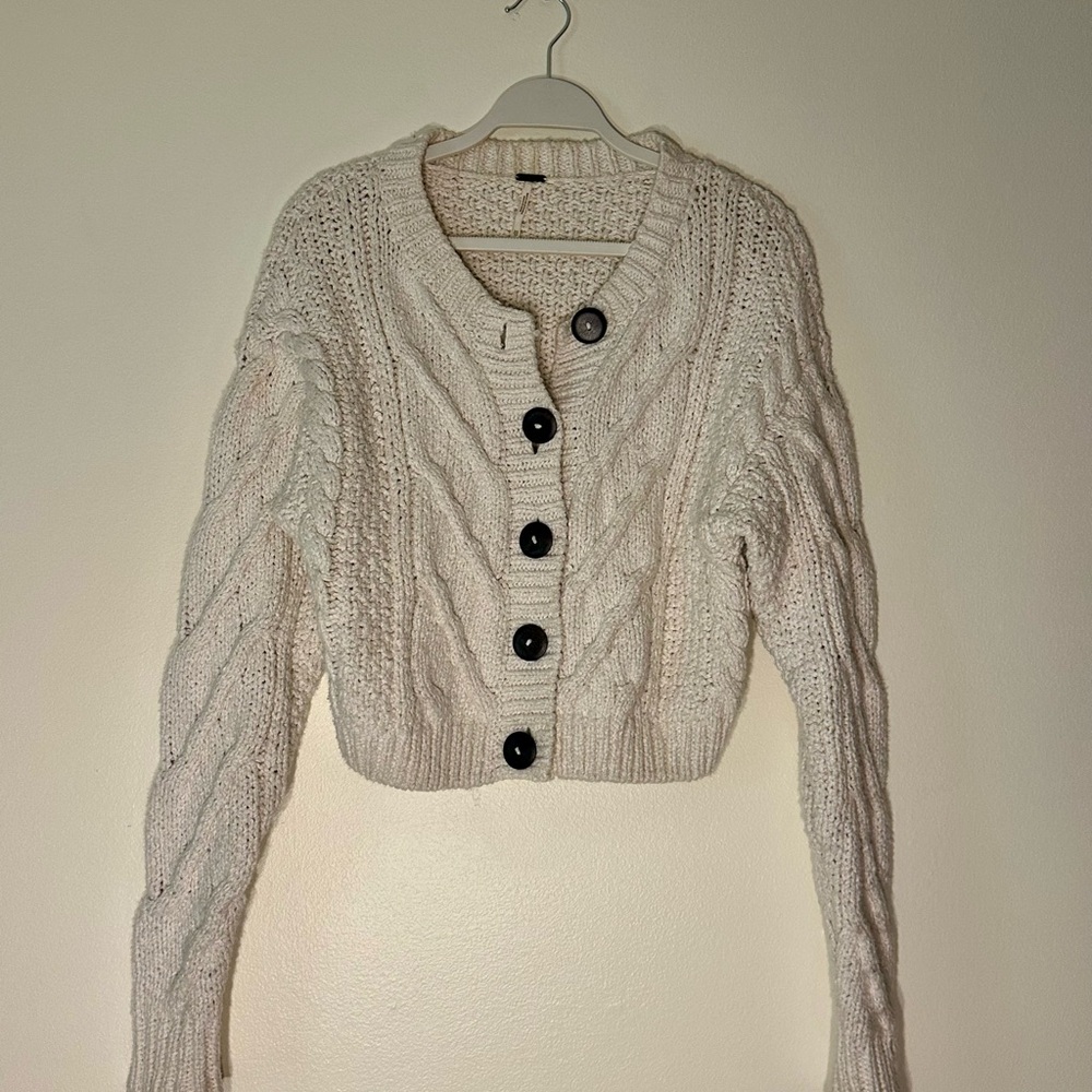 Free People Cream Cable Knit Cardigan
